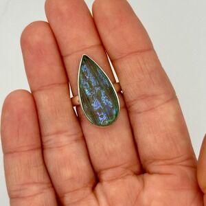 Retro Blue Roman Glass Ring Moody Fairycore Statement Sterling Silver Size 6